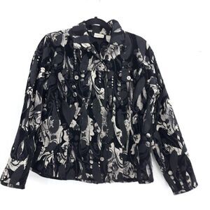 Vtg 80's‎ Chico's Blazer Jacket Shacket Jacquard Tapestry Abstract Black Size 2